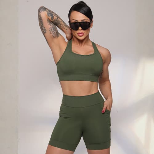 Conjunto Top + Short Fitness Treino Corrida Poliamida