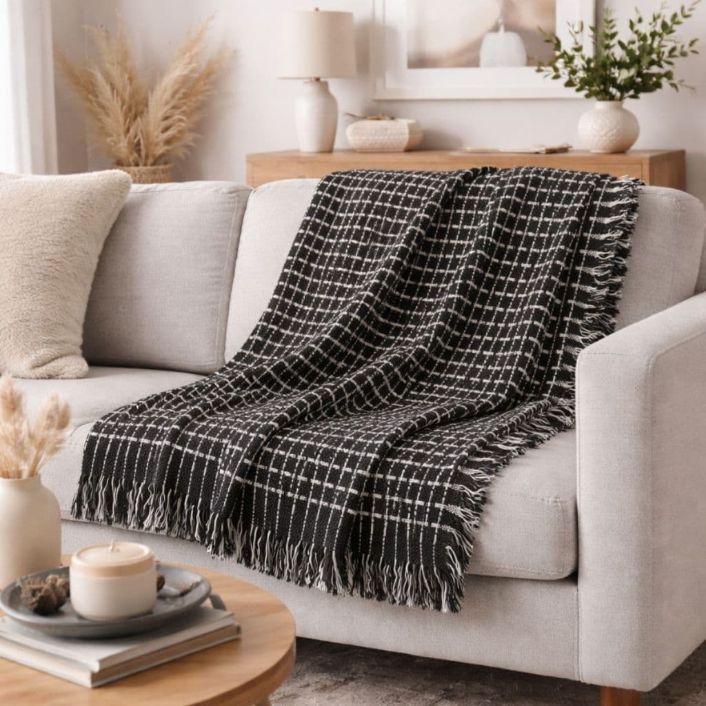 Manta Decorativa Linha Algodão Luxo 100% Artesanal Modelo Grande Capa/Protetora de Sofá Trabalhada