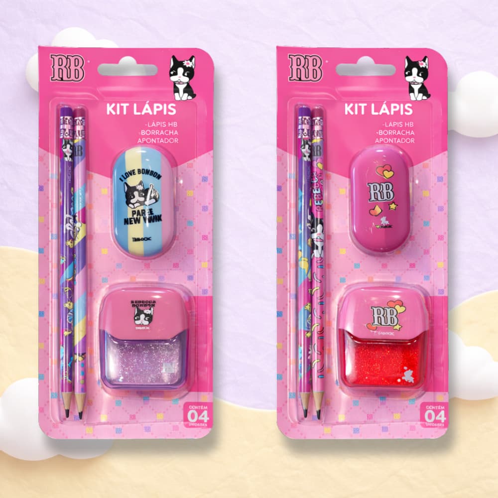 Kit Escolar Rebecca Bonbon Skypaper | 2 Lápis HB + Borracha + Apontador