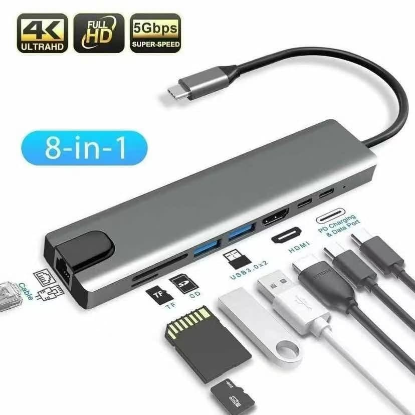 Hub USB tipo C para HDMI para MacBook Laptop PC Telefone SD TF PD RJ45 7 em 1/8 em 1