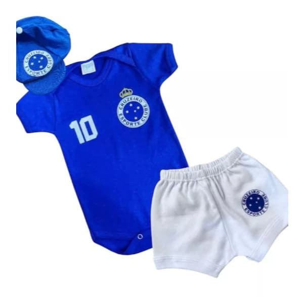 Kit Body Bebê Cruzeiro + Shorts Temático Futebol Mesversário Menino Menina