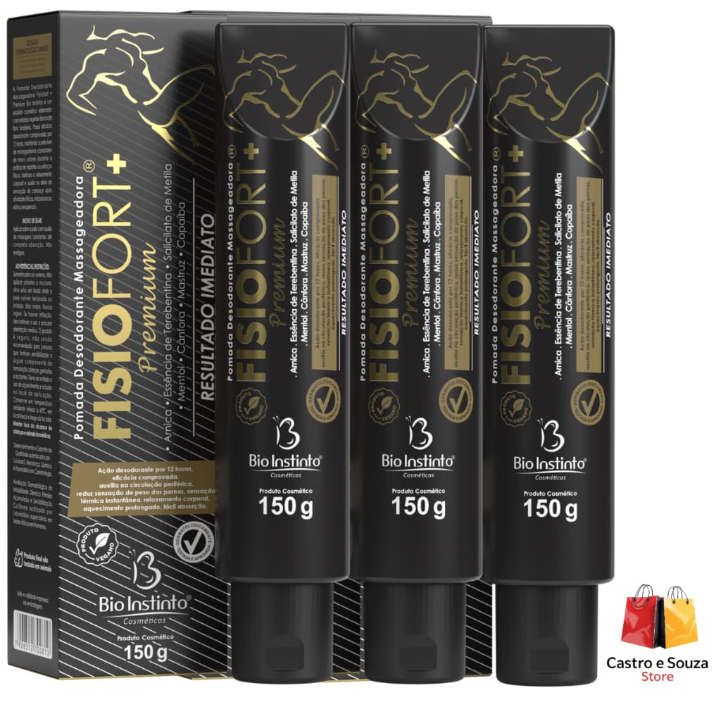 Pomadas FisioFort Premium Massageadora Bio Instinto 150g - Kit com 1/3/6 unidades