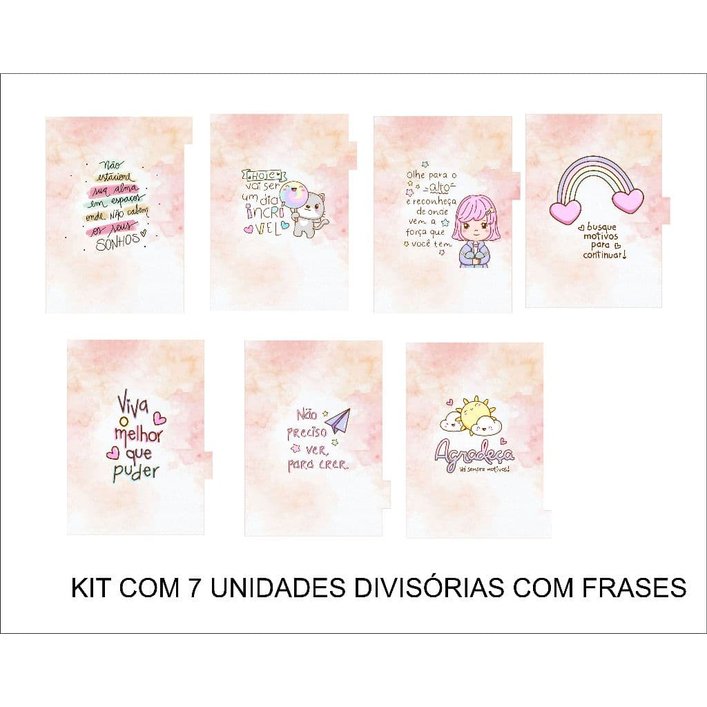 Kit Divisórias Fichario A5 15x21  Minimalista