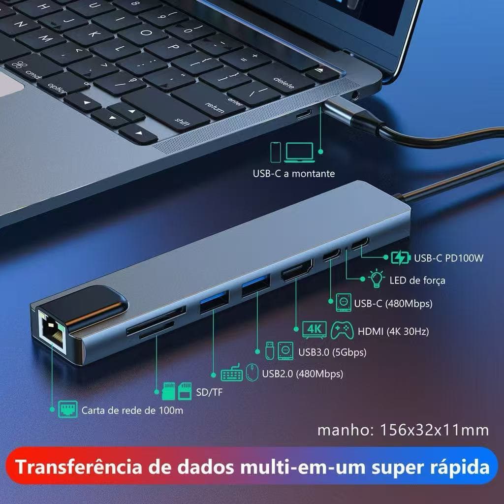 Adaptador Hub Tipo C 4em1/5em2/6em1/7 Em 1/ 8em1 Hdmi Micro Sd Tf M1 4k Usb 3.0 Para computador todo tipo