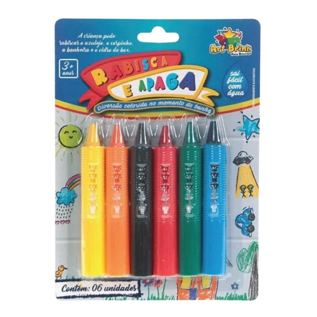 Caneta Giz Rabisca E Apaga - Brinquedo de Banho com 6 Unidades