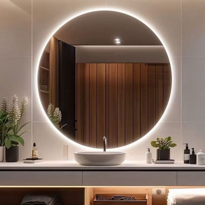 Espelho Redondo grande  80cm Lapidado Moderno Decorativo Império C/ Led SEM FIO Pilhas