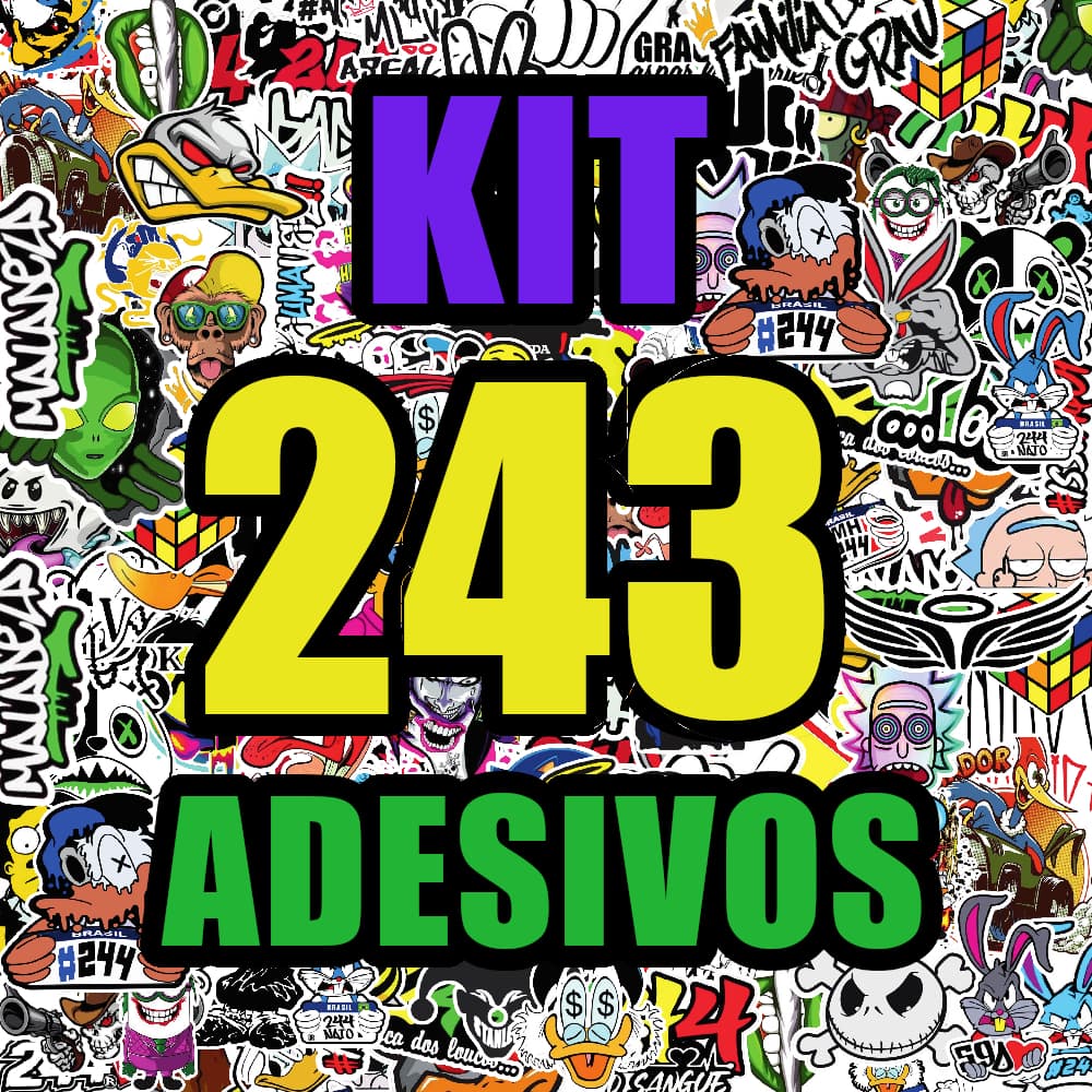 Kit 243 Adesivos De Bike Alta Resolução Cartela aprova d'agua - Personagens Frases e Simbolos