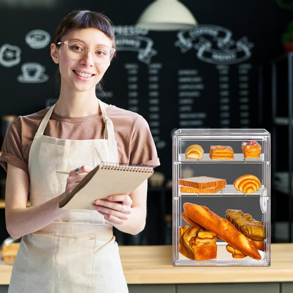 Caixa de Exibicao Acrllico Grande Capacidade Transparente com Suporte Ajustavel para Torradas Coleges Bonecos