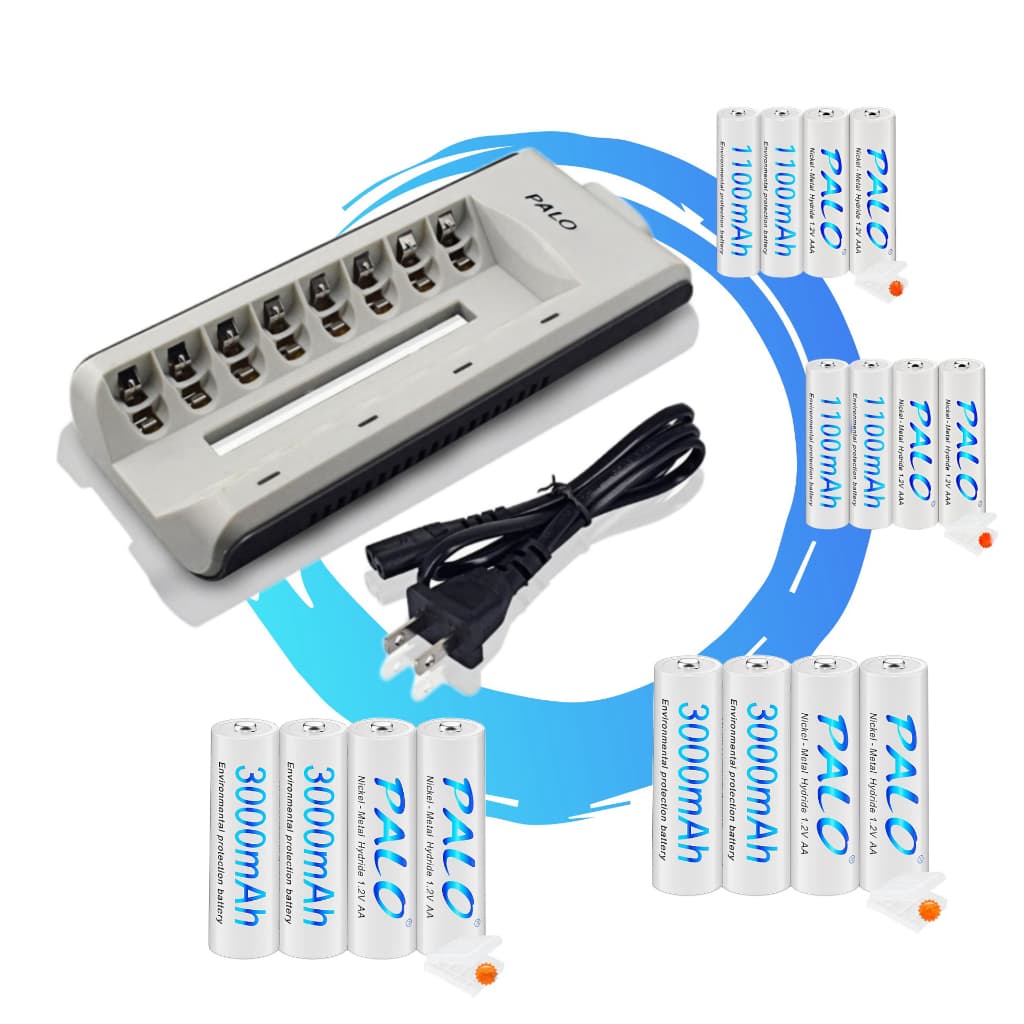 Kit Carregador de pilhas Recarregável de 8 slots E Aa Aaa De 1.2v 16 Baterias Adequado para brinquedos,  microfones, etc