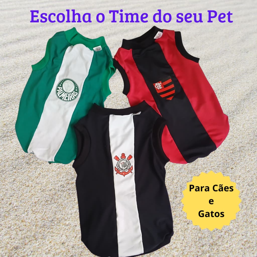 Roupinha Blusa Pet Time Futebol Camiseta Regata em Malha Roupa Pet para Cães e Gatos