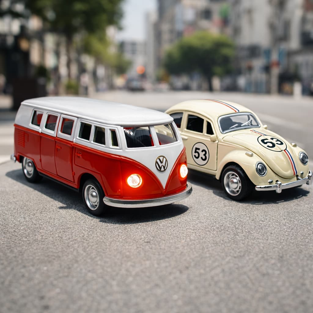 Carrinhos em Miniatura De Fusca e Kombi Metal Fricção Clássicos VW | Portas que Abrem | Kit Colecionável