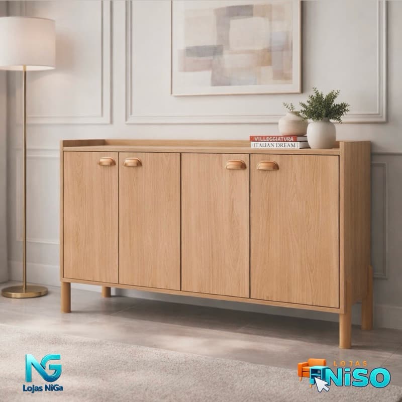 Buffet Aparador Ofélia Chicago Hall de Entrada 4 Portas Puxador Concha 2 Prateleiras Chicago