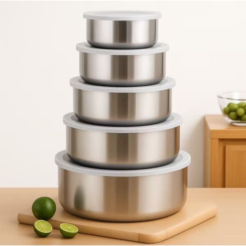 Jogo de Potes Inox com Vedação Eficiente para Alimentos 5 Peças