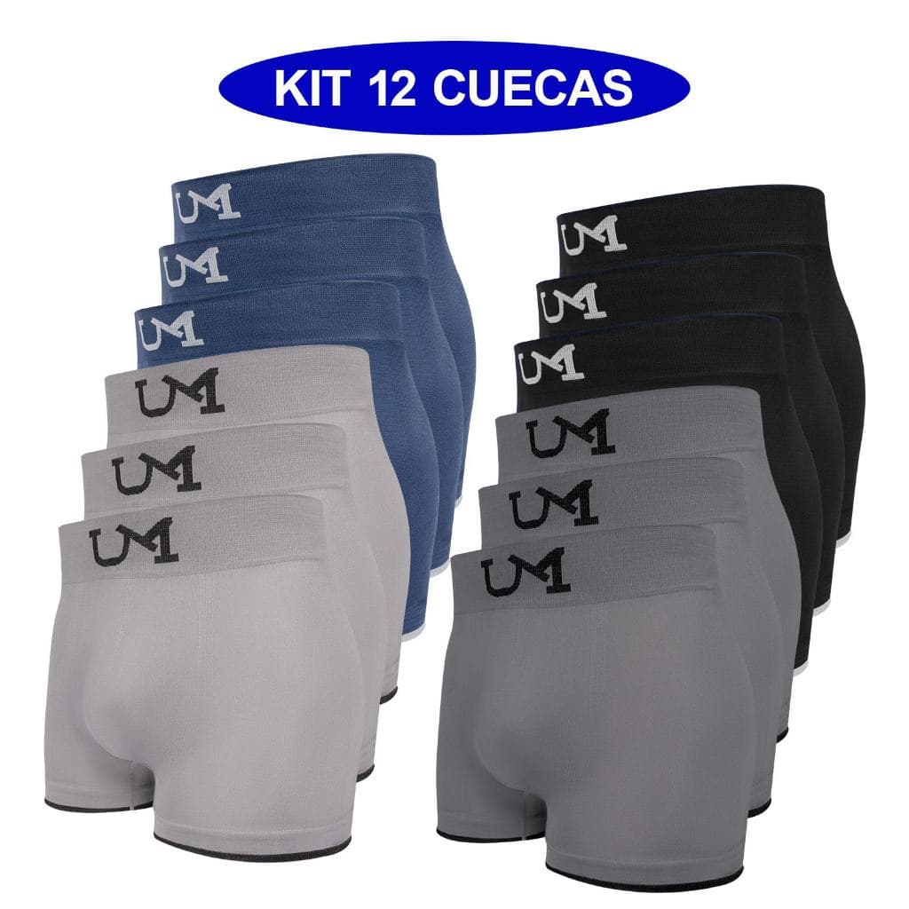 Kit 12 Cueca Boxer Lisa Sem Costura Masculino Adulto Cores Variadas Respirável Confortável