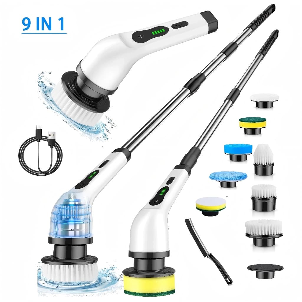 Escova De Limpeza 9 Em 1 Elétrica Giratória Com Cabo Alongador