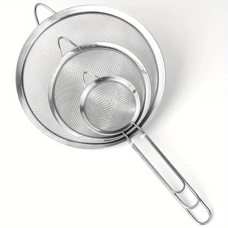 3 Pçs Peneira Coador Em Aço Inox Para Cozinha 3 Tamanhos P M G 8/10/12CM