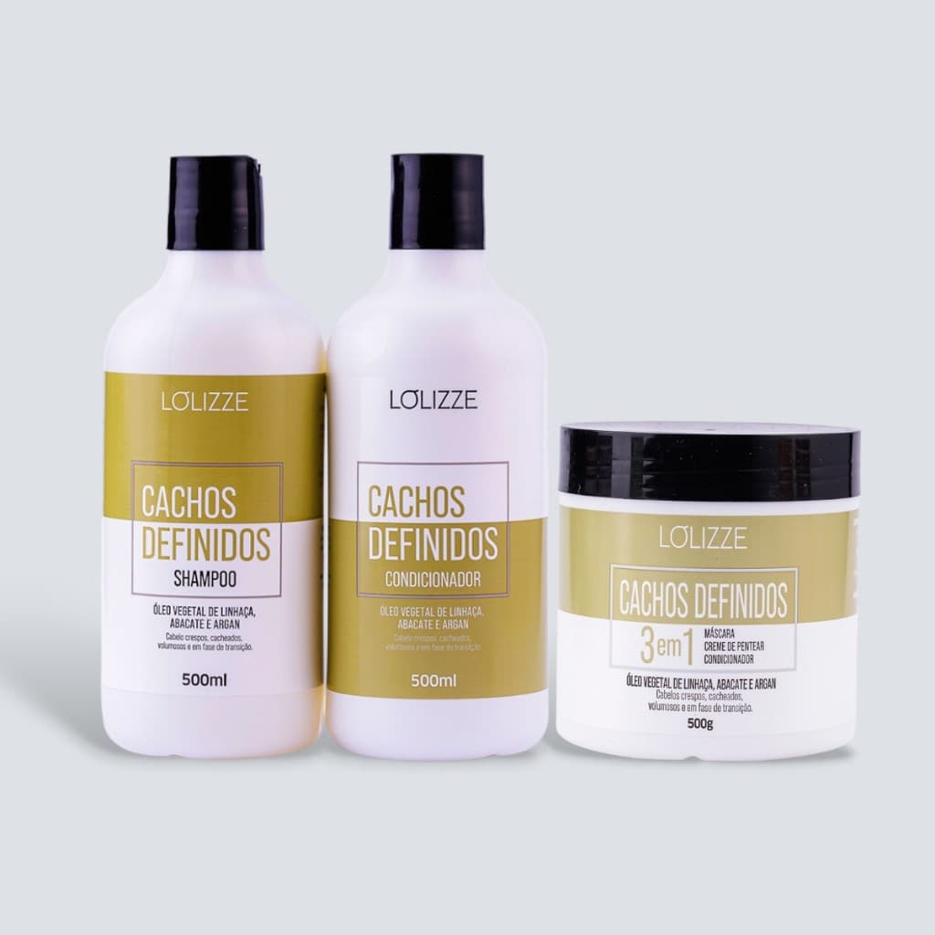 Kit Shampoo, Condicionador + Máscara 500ml Cachos Definidos/Definição e Nutrição - Lolizze