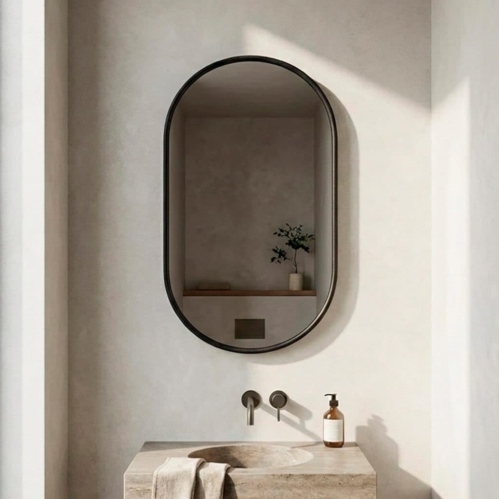 Espelho Pinterest Orgânico Decorativo Grande 64x44cm Borda em Couro 3cm - Mod. Pílula