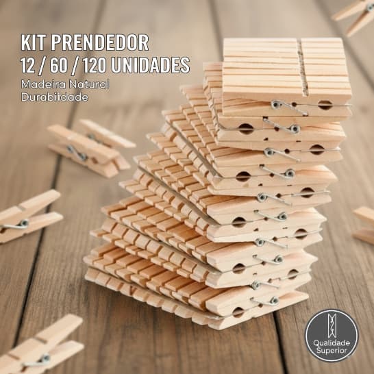 Prendedor Roupa Madeira Reforçado Super Resistente | Kit 12/60/120 Unidades