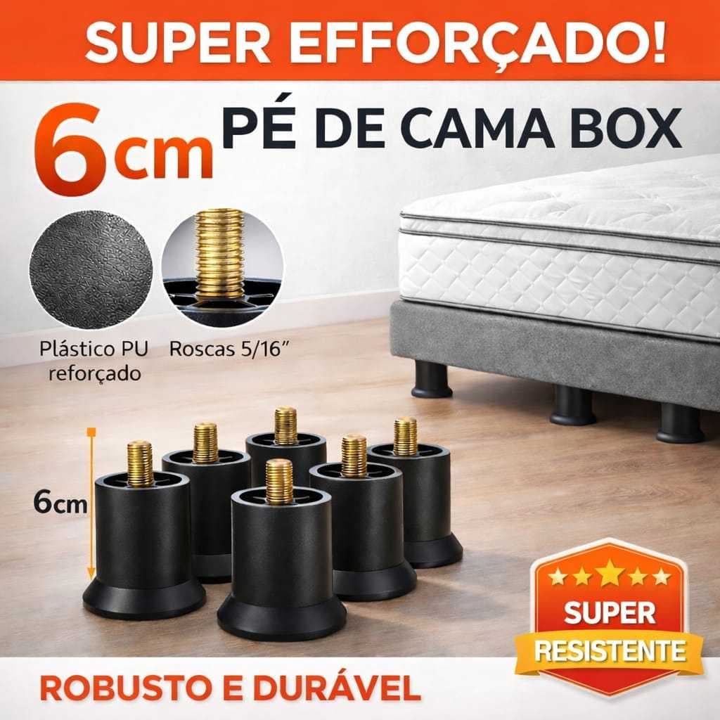 Pés para Cama Box 6cm Reforçados com Parafuso | Estável e de alta Durabilidade