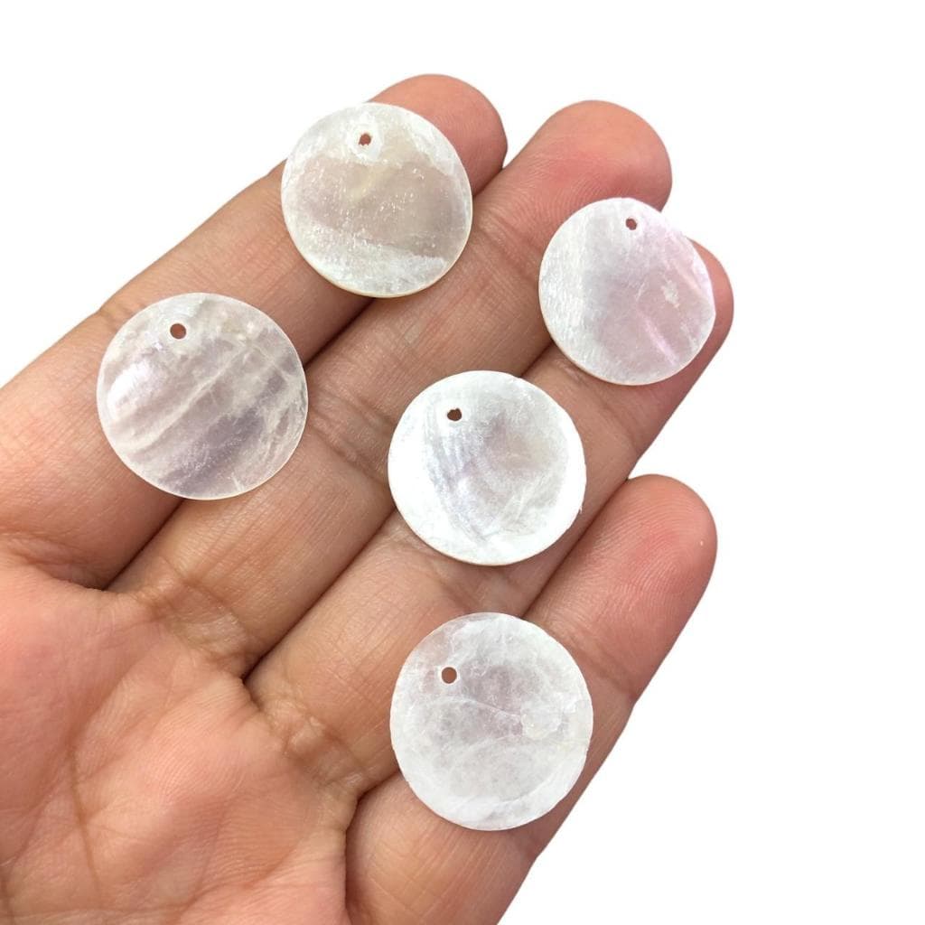 15mm - Pingente Madrepérola Natural Redondo – Escama de Calcário – Kit 10 ou 20 Unidades para Artesanato e Bijuterias