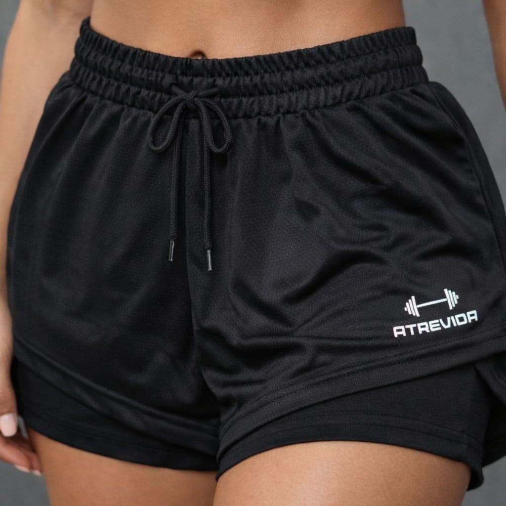 Shorts Feminino 2 em 1 Duplo Compressão Esportivo Bolso Interno Suplex Dry Academia Treino Corrida