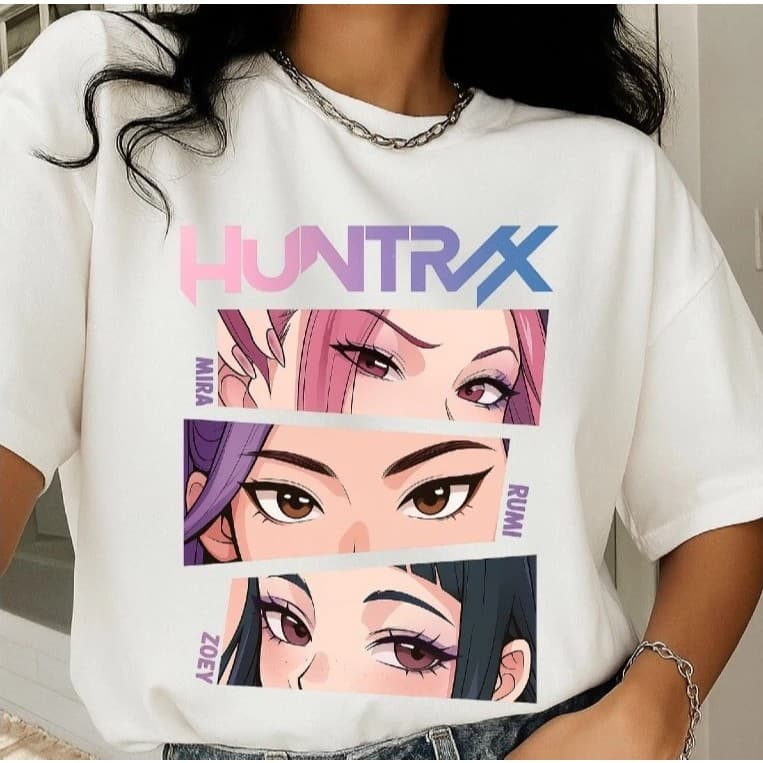 Camiseta Feminina Camiseta Infantil Hunters Guerreiras Estilo K-pop 100% Algodão – Do 2 ao GG Adulto