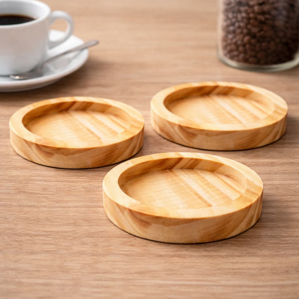 Pires Madeira Pinus Natural 11 cm Porta Copo e Xícara Mesa Posta