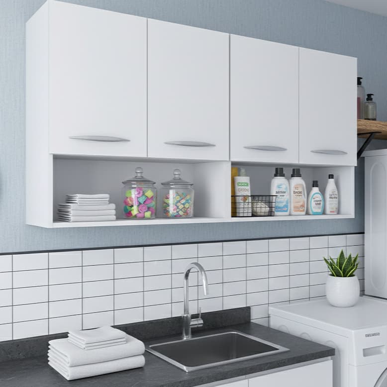 Armário Aéreo Multiuso de Parede Para Cozinha, Lavanderia, Quarto, Dispensa