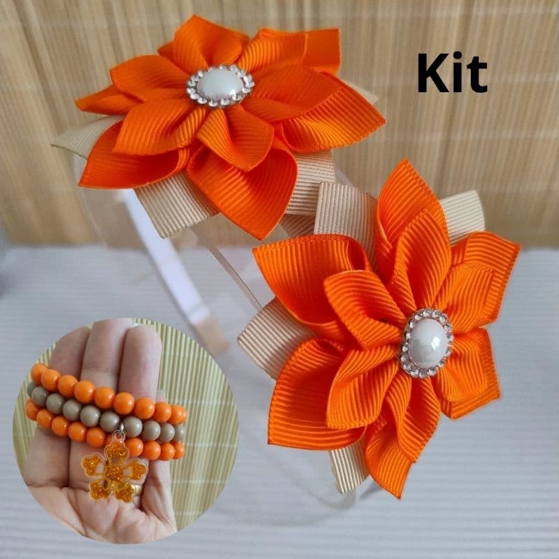 tiara e pulseira Moana kit / flor na presilha com pulseira kit leia a descrição do produto