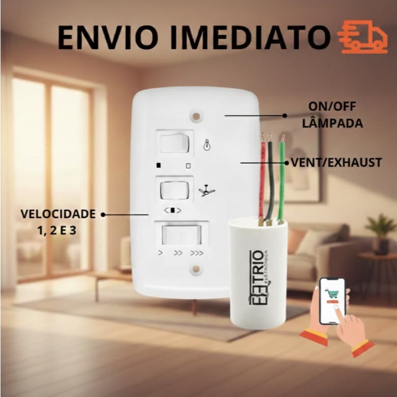 Controle de Velocidade Ventilador de Teto – Capacitivo 127V ou 220V