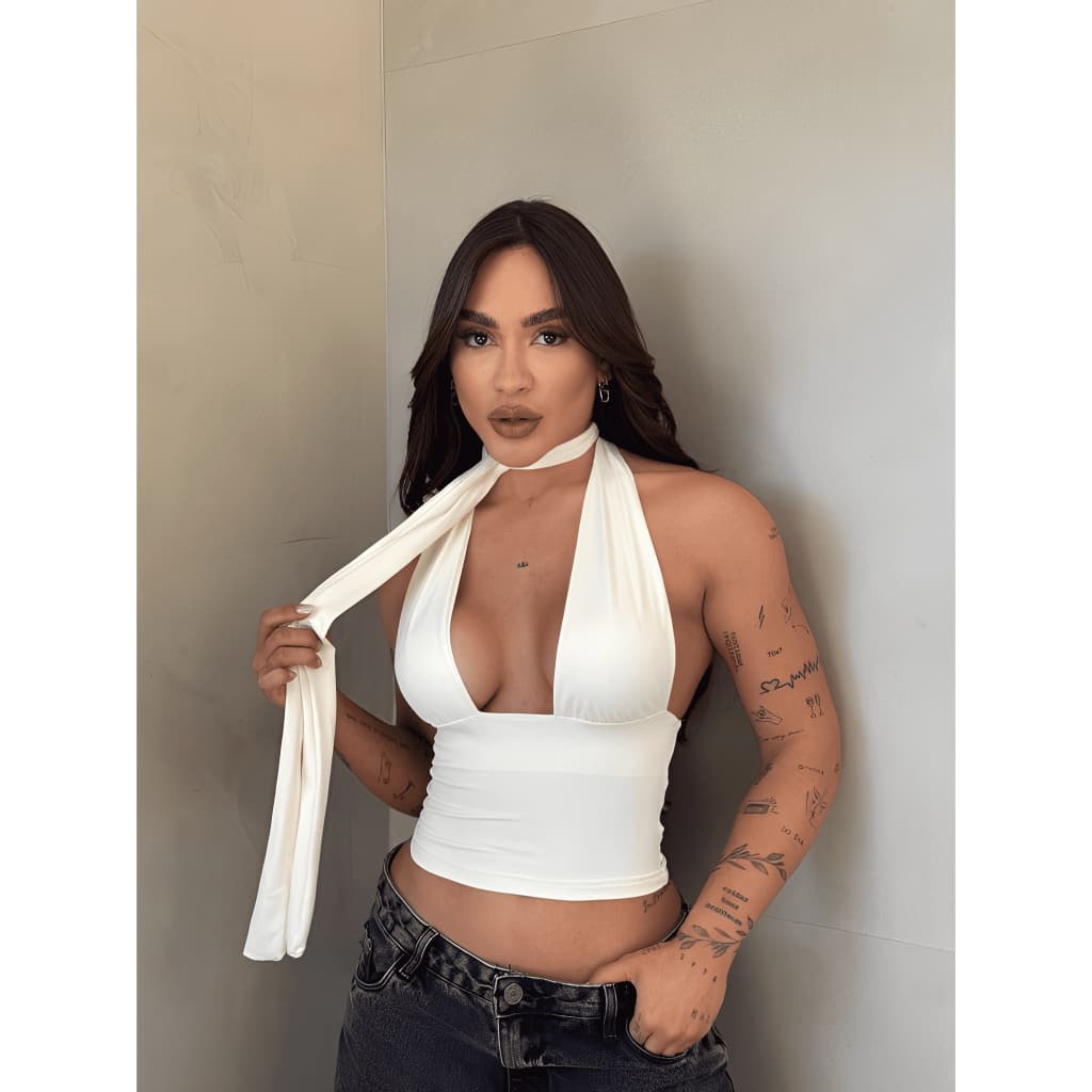 Cropped Feminino Multiformas Suplex Decote Profundo Amarração Ajustável Confortável Sexy