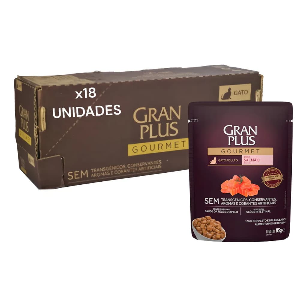 Ração Úmida Sachê GranPlus Gourmet Gatos Display 18 unidades de 85g cada