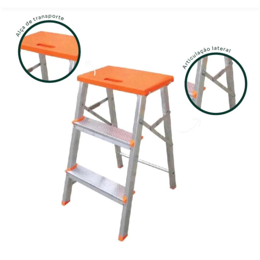 Escada Banqueta de Alumínio 2 Degraus + Patamar BAQ003