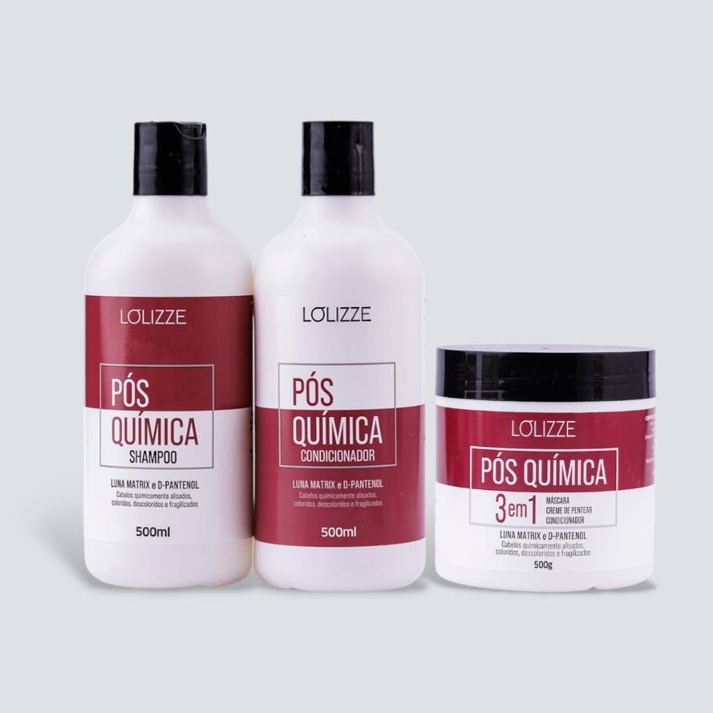 Kit Shampoo, Condicionador + Máscara 500ml Pos Quimica/P Cabelos Com Quimica - Lolizze