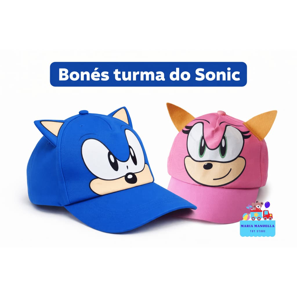 Boné Infantil Sonic Amy Rose Turma do Sonic com Orelha 3D Ajustável Presente Criança