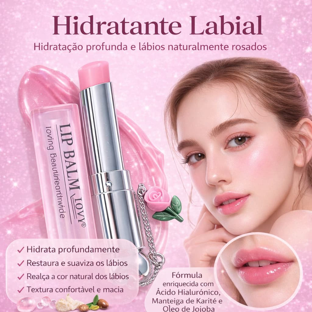 Lip Balm Mágico Hidratante Com Flor Batom Labial À Prova D"água Hidratante Longa Duração Chaveiro