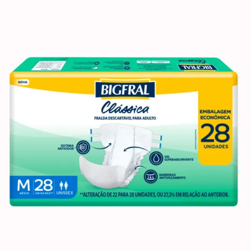 Fralda Adulto Clássica M 28 Unidades Bigfral Médio