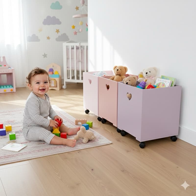 Kit 3 Gavetas Organizadoras Infantil Com Rodízio Para Quarto Mdf Pintado