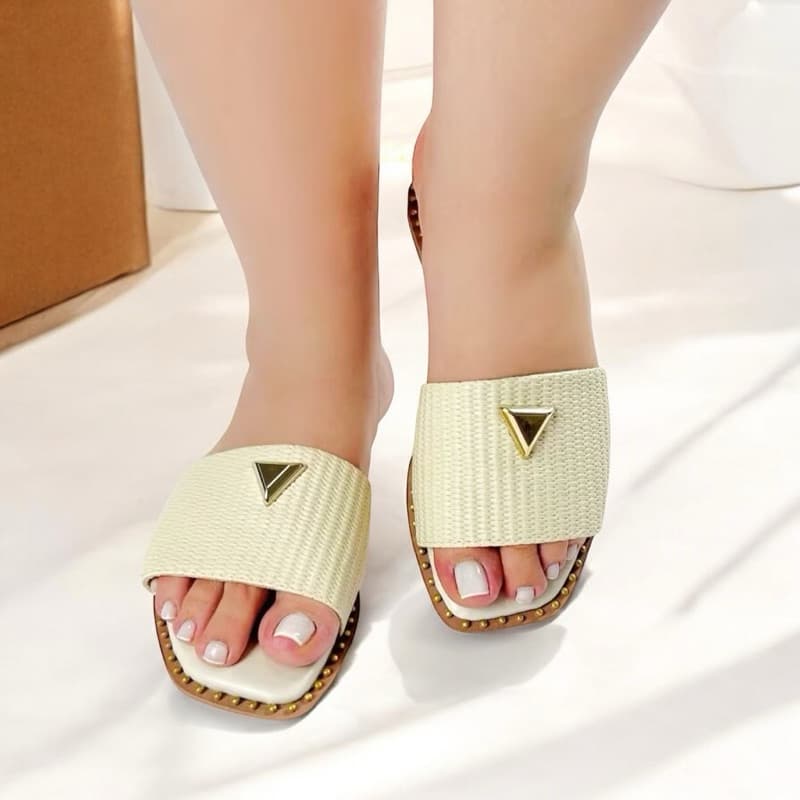 Sandália Rasteira Feminina  Confortável Juta Bico Quadrado em Tamanhos Especiais 40, 41 e 42