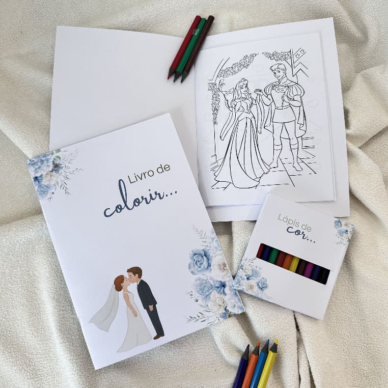 05 Kits - Livro de Colorir Infantil para Casamento Daminha e Pajem com 12 Lápis de Cor – PRONTA ENTREGA