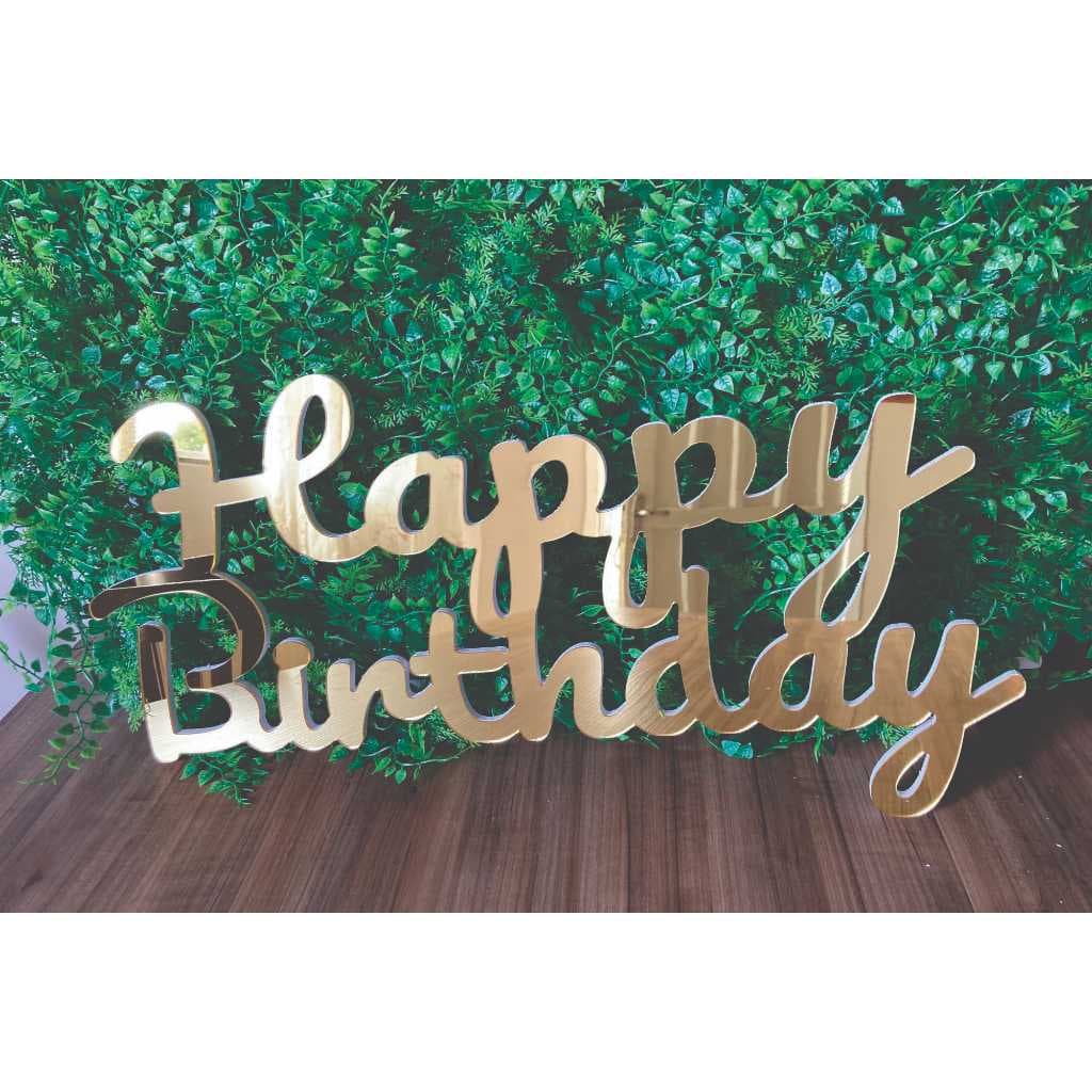 Placa Happy Birthday Acrílico Espelhado dourado Decoração para Painel Letreiro Festa Aniversário