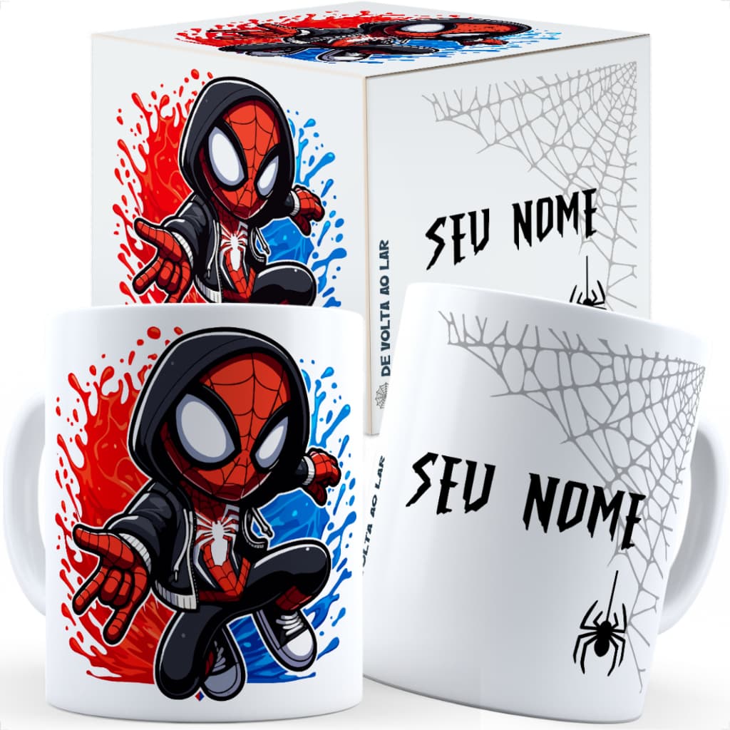 Caneca Homem Aranha Com Nome - Caixa Personalizada