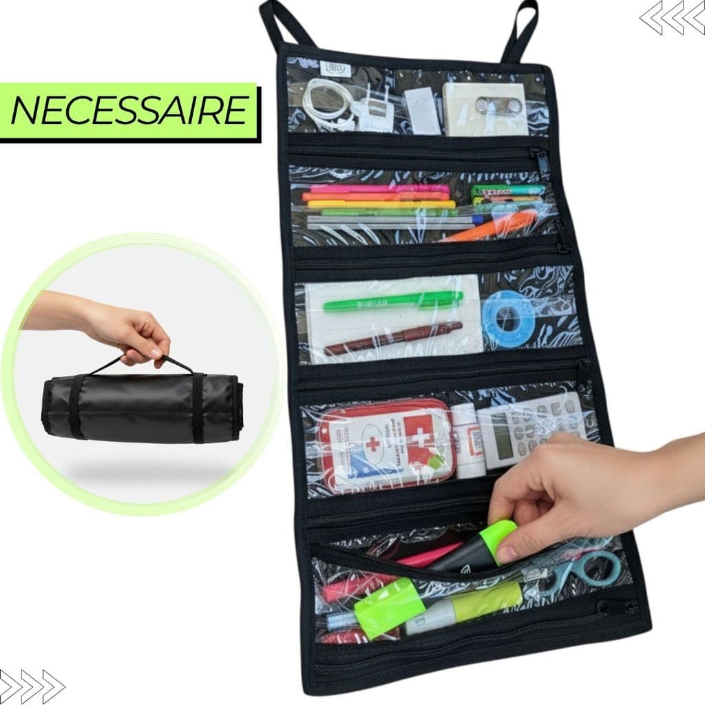 NECESSAIRE Organizadora com 5 DIVISÓRIAS EM ZÍPER Bolsa Preta Porta Objetos Viagem Diário Necesser