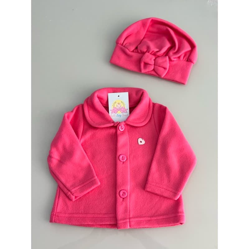 Casaco soft com gola e boina para  bebê meninas PMG