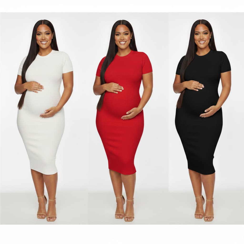 Vestido Manga Gestante Grávida Maternidade Canelado Confortavel Fenda Longo Evangélico Casual Moderno