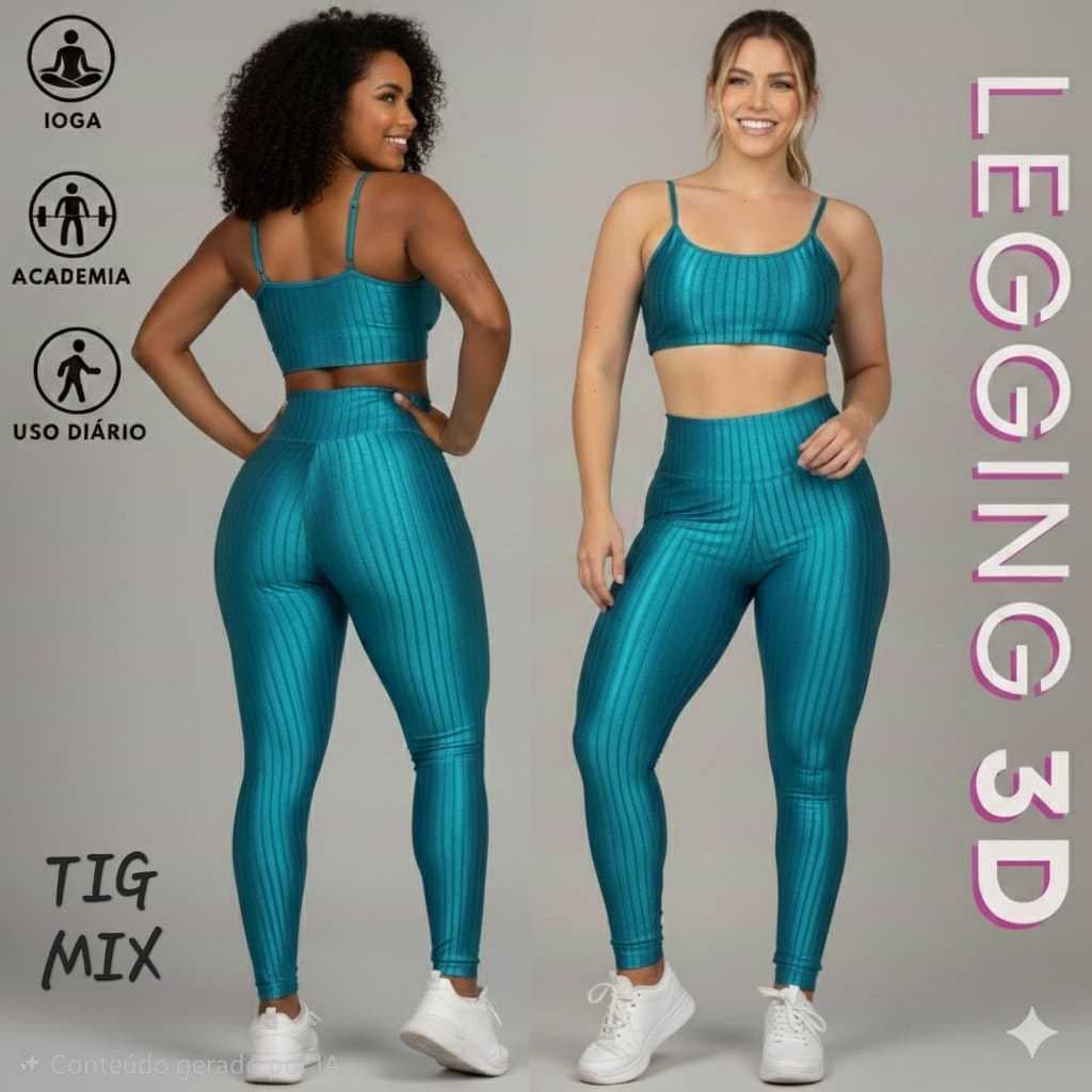 Legging 3D Feminina Cintura Alta Levanta Bumbum Academia