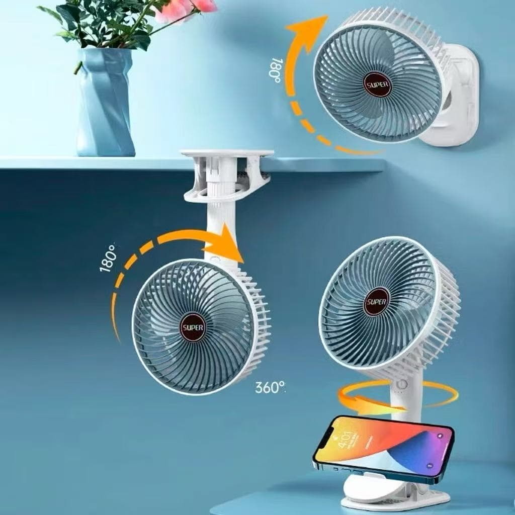 Mini Ventilador Portatil e Recarregavel com Suporte para Celular e Clip de Suporte em qualqer lugar