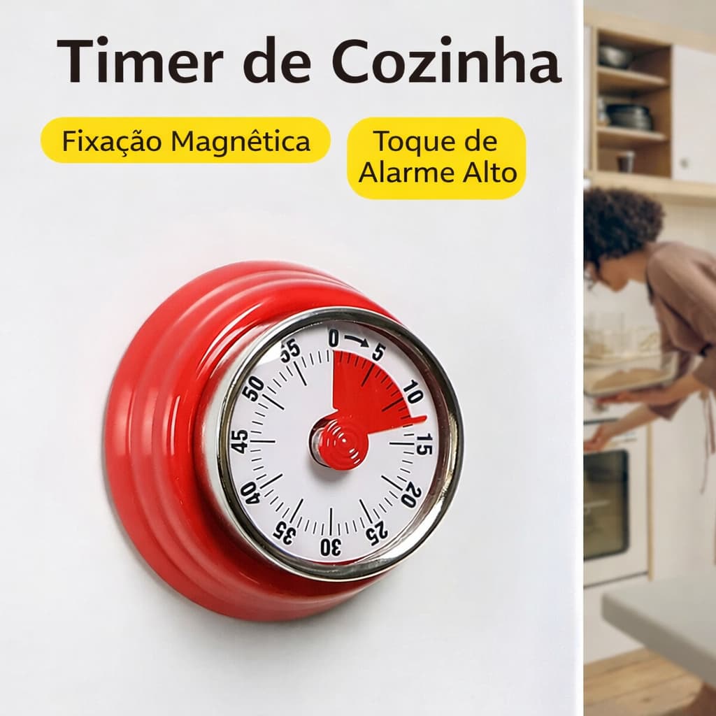 Cronômetro de Cozinha Mecânico Magnético 60 Minutos Analógico Sem Pilha Alarme Alto（temporizador cozinha）