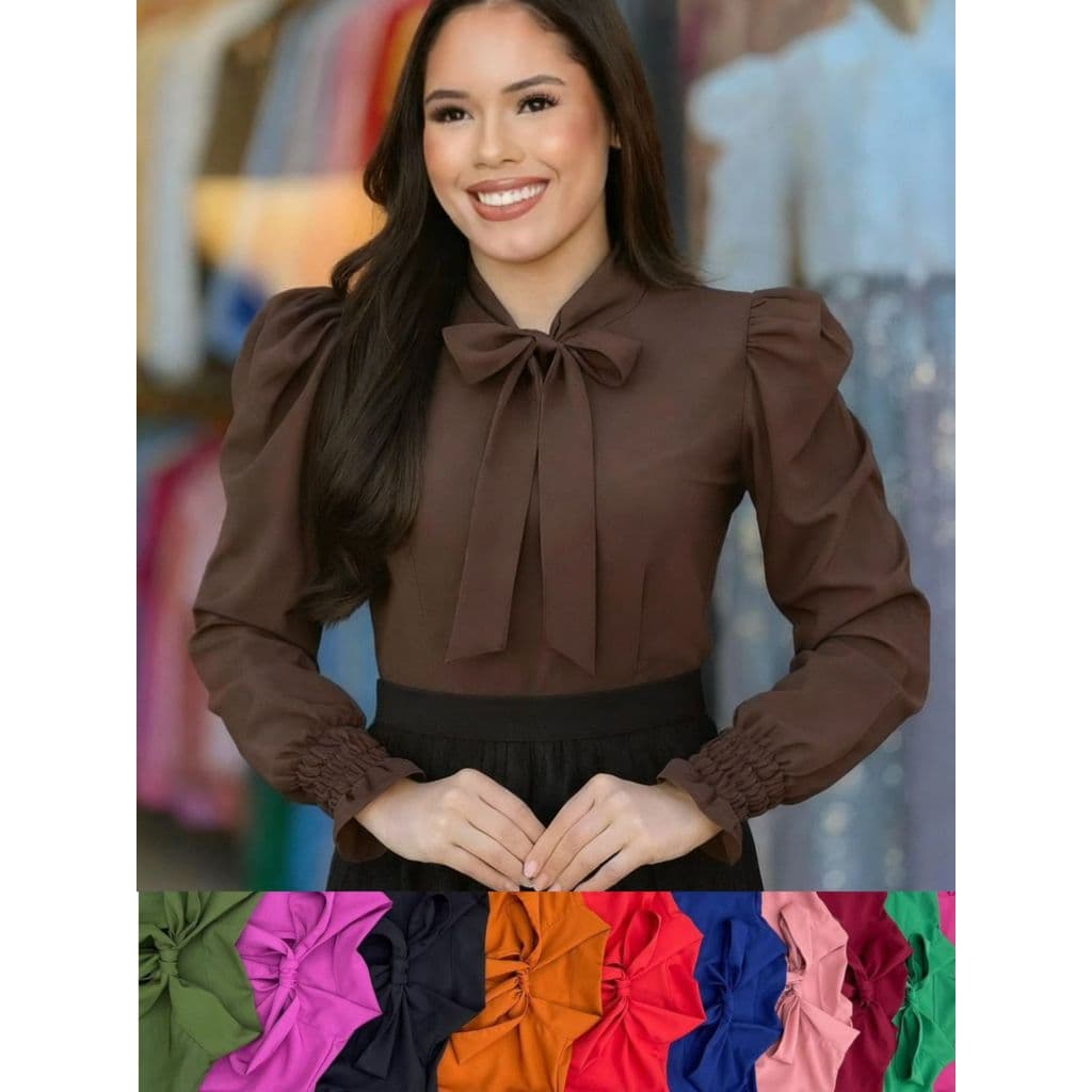 Blusa Manga Longa Com Laço Moda Feminina Evangélica 133